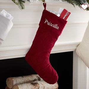 Scroll Quilted Velvet Stocking (Red)